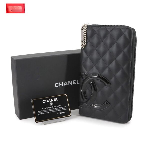 CHANEL Cambon Line Zipped Around Long Wallet Leather Black A48660 90289488 - Picture 1 of 7